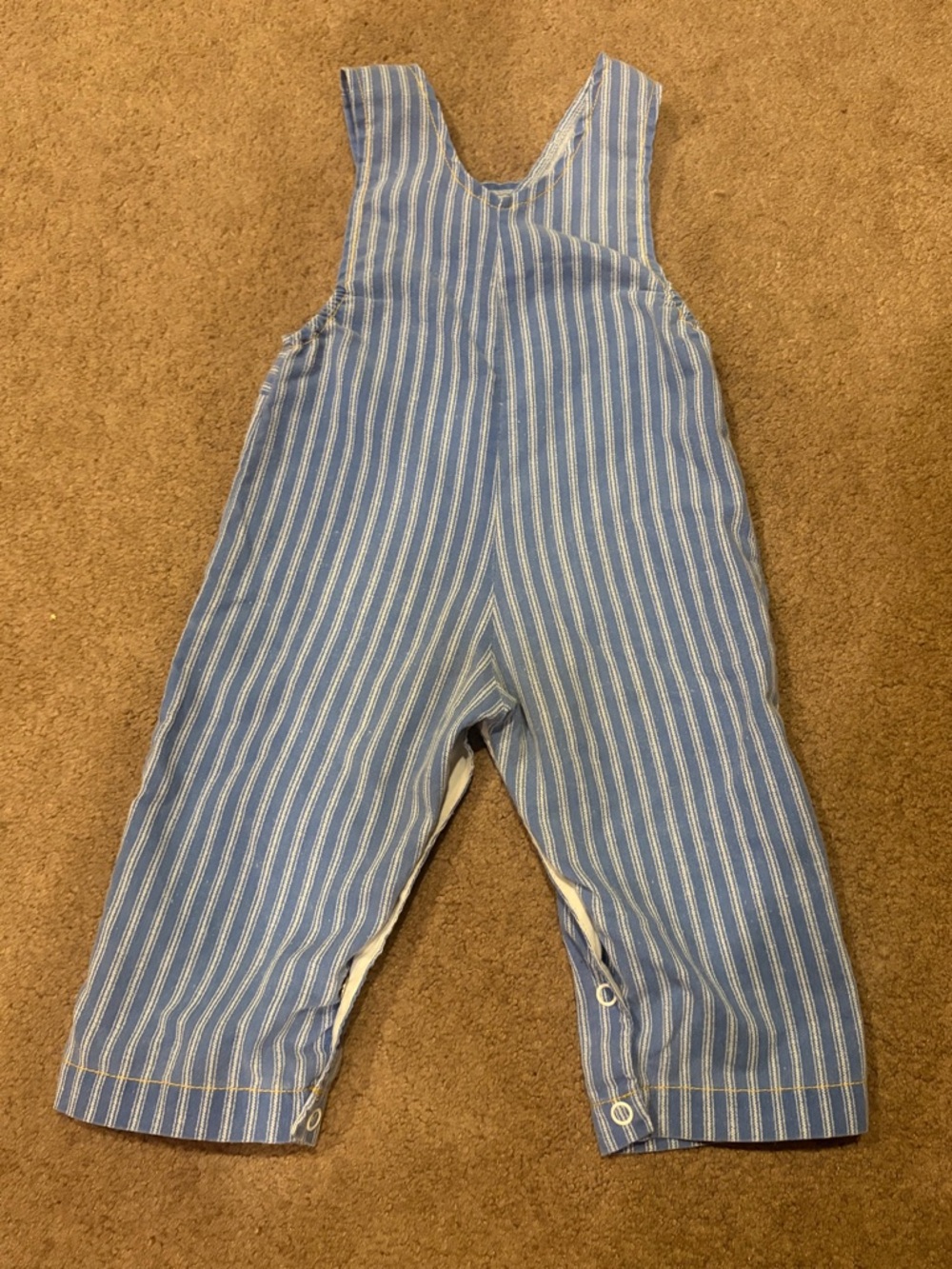 Vintage Daddy’s Little Helper Retro Pinstripe Snap Button Overalls, 12 Months - Picture 3 of 11